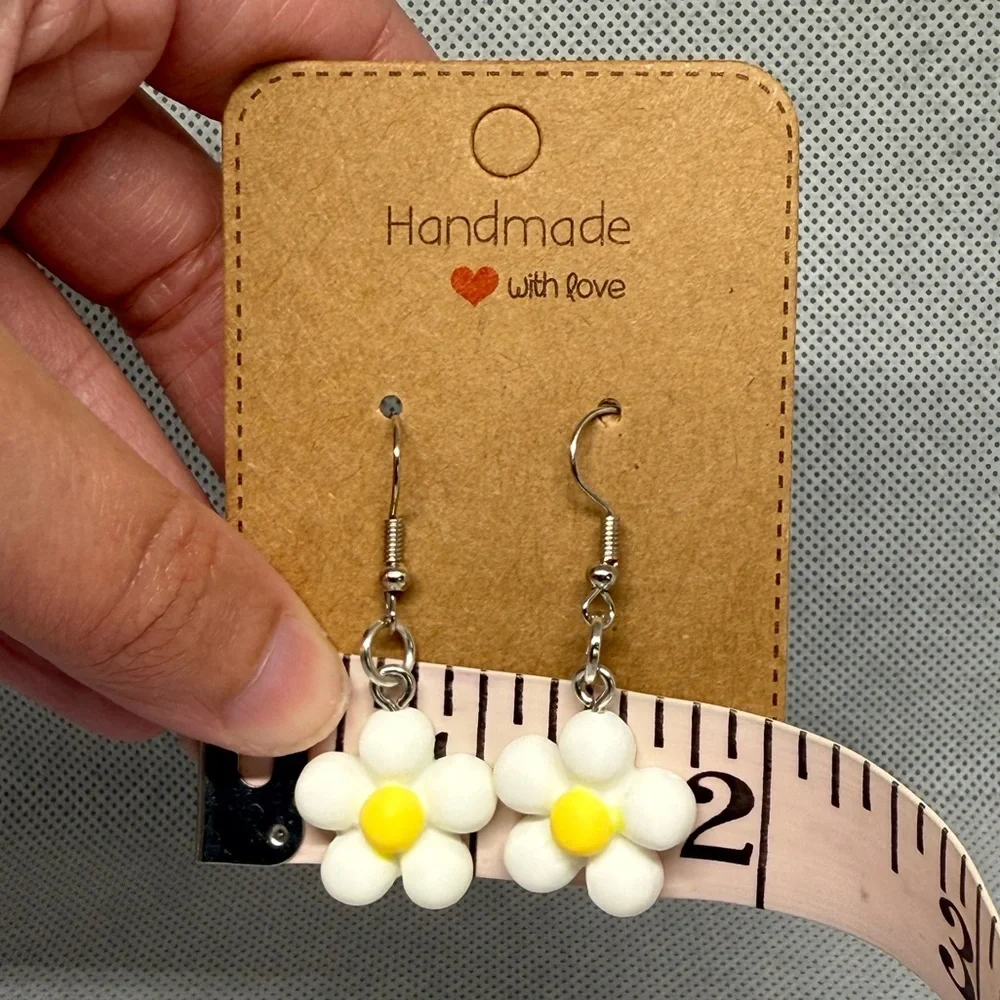 Handmade White and Yellow Flower Earrings